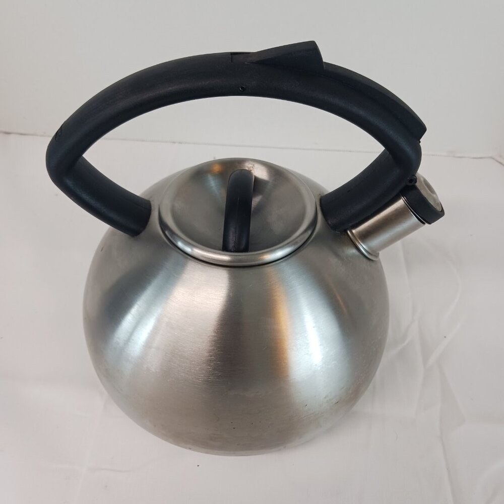 Copco Whistling Tea Kettle 2.1 Quart Model 0218 Stainless Steel Ergonomic Handle